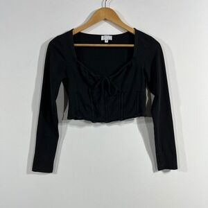 YS Womens Renaissance Milkmaid Coquette Tie Front Corset Crop Top Black Medium